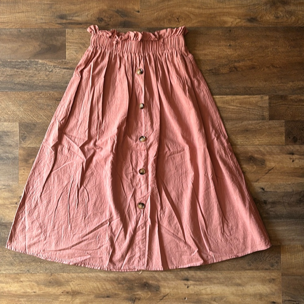 SHEIN pink ruffle top midi skirt
